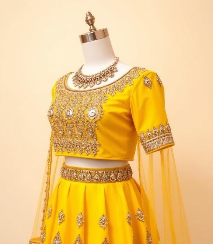 Yellow Mirror Work Lehenga