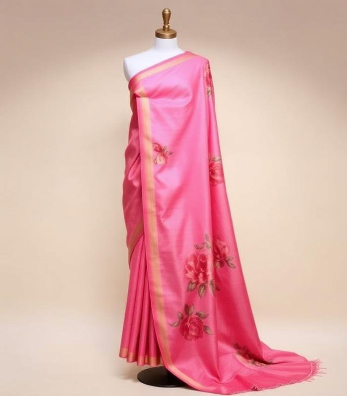 Rose Pink Floral Soft Silk